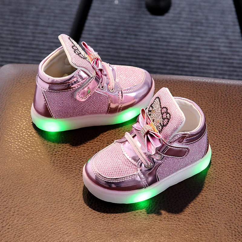 2017 Girls Shoes Baby Fashion Hook Loop Led Shoes Kids Light Up Glowing Sneakers Little Girls