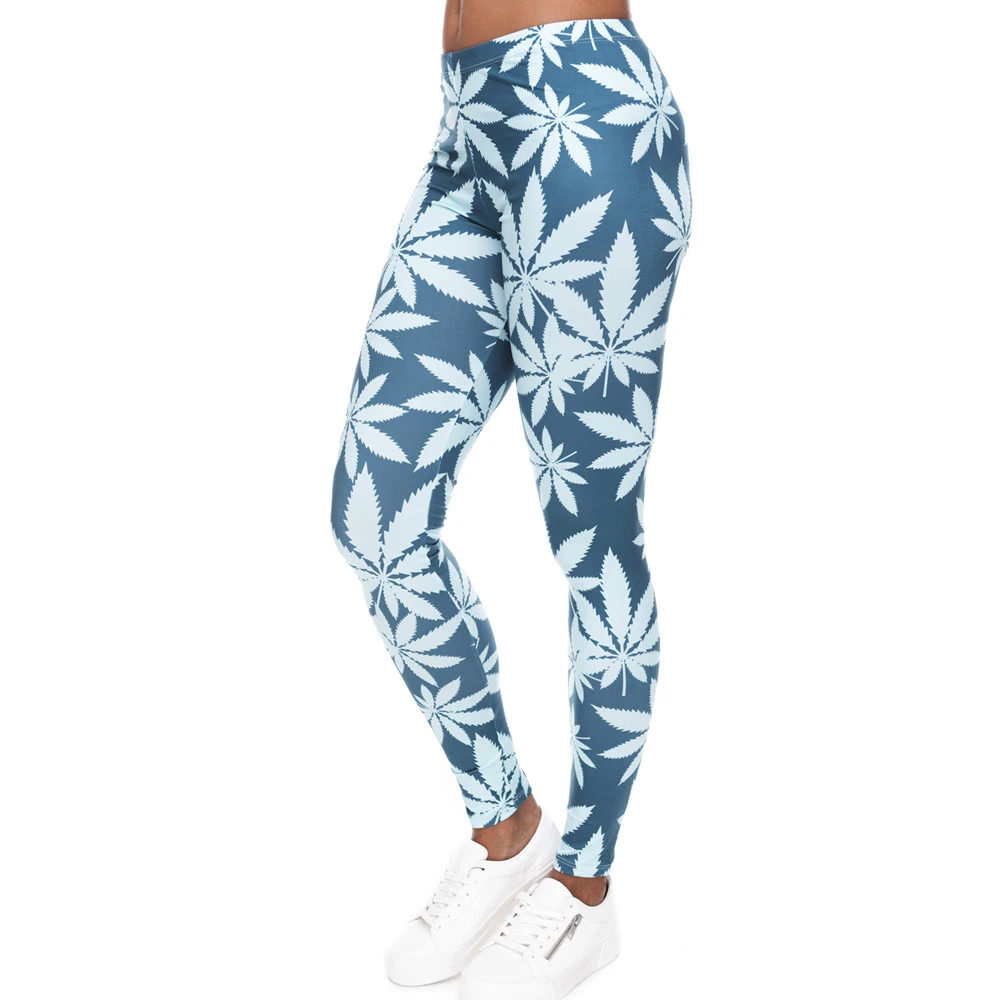 بنطلون بتصميم ضيق أنيق النعناع الاعشاب الطباعة اللياقة البدنية يغطي الرجل عالية تمتد Leggins عالية الخصر ضئيلة مثير Legins بنطلون النساء السراويل