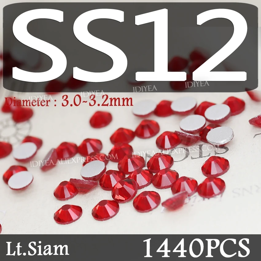 Lt. Siam смешанные размеры SS3-SS10 SS4-SS30 Стразы для дизайна ногтей украшения не горячей фиксации хрустальные ногти блестит для DIY Декор Маникюр - Цвет: SS12 1440PCS