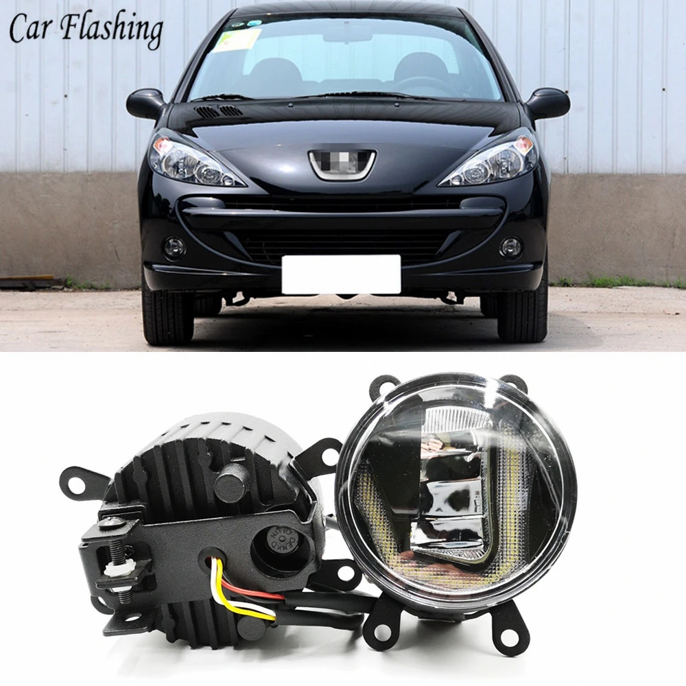 

3-IN-1 Functions Auto LED For Peugeot 207 2009 - 2012 2013 DRL Daytime Running Light Car Projector Fog Lamp with yellow signal