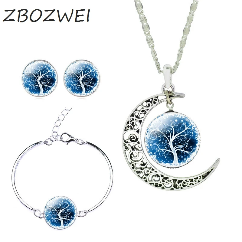 

ZBOZWEI Color Jewelry Set Moon Glass Necklace Stud Earrings Bracelet Bangle Sets for Women Christmas Gift Can be customized
