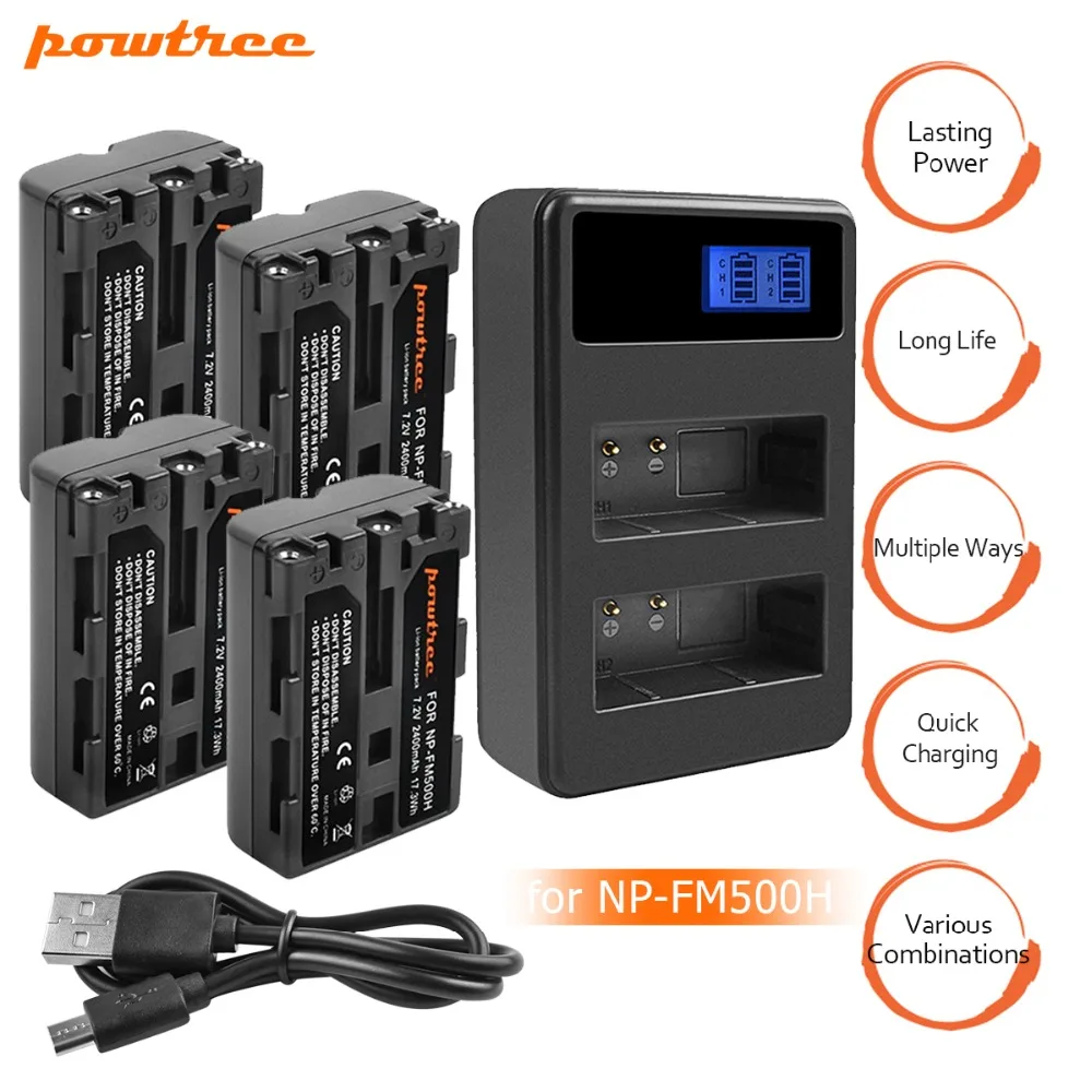 

4x Replacement Battery NPFM500H+bateria NP-FM500H NP FM500H Charger for Sony A200 A200K A200W A300 A350 A450 Camera Battery L20