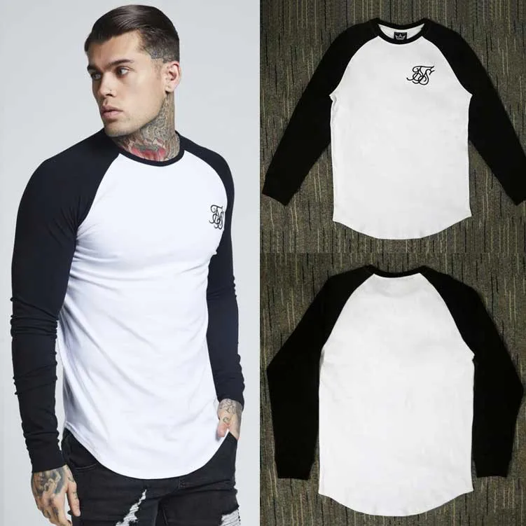 

Men Autumn Cotton siksilk T shirt Kanye West Splicing T-shirts Long sleeve Hip Hop T-shirt shirts Top Men Longline tees With