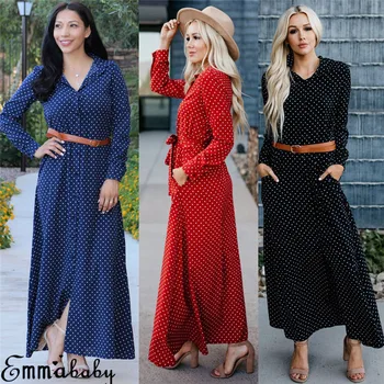 

Women Dot Long Sleeve Casual Nightgowns Fashion Long Smooth Sleepshirts