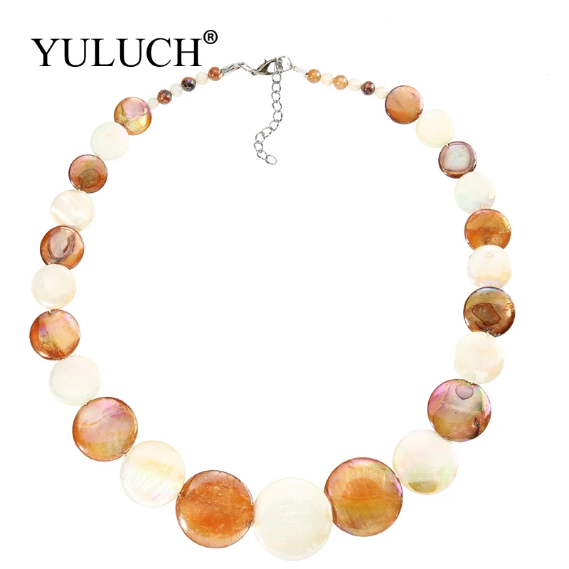 

TOP Quanlity Trendy Women Chain Necklaces big Round Ocean Shell Women Gold/Blue Jewelry Shining Necklace Brand Jewelry Sale
