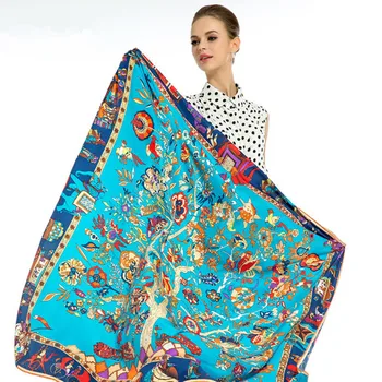 

Twill Silk Women Scarf European Vintage Elephant Horse Totem Tree Print Square Scarves 130*130cm Brand Quality Gift Luxury Shawl