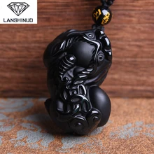 Природные обсидиана большой Храбрый обувь для мужчин и женщин сзади двойной счетчик монет подлинная Кулон Ювелирные Оптовые поставки