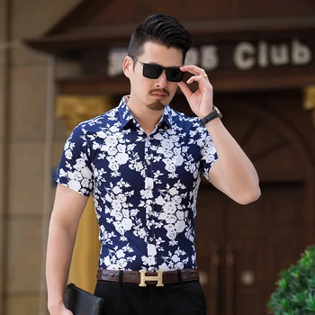 

fashion hawaiian shirt men short sleeve flower printing social male shirt casual slim fit shirts for men summer chemise homme