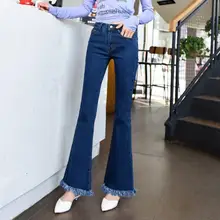 Высокая талия женские джинсы клёш осень и зима новые сырой плюс размер тонкие джинсы