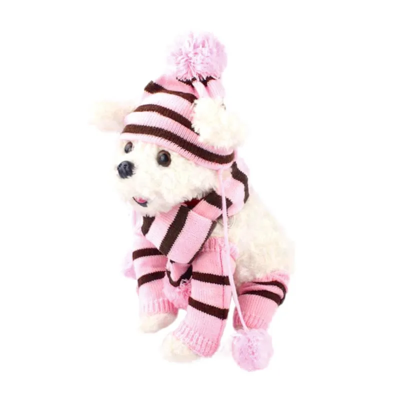 Шляпа зима теплая вязаная полосатые шапки шарф носки 3 шт./компл. Pet Puppy Мода украшения Шапки для собак