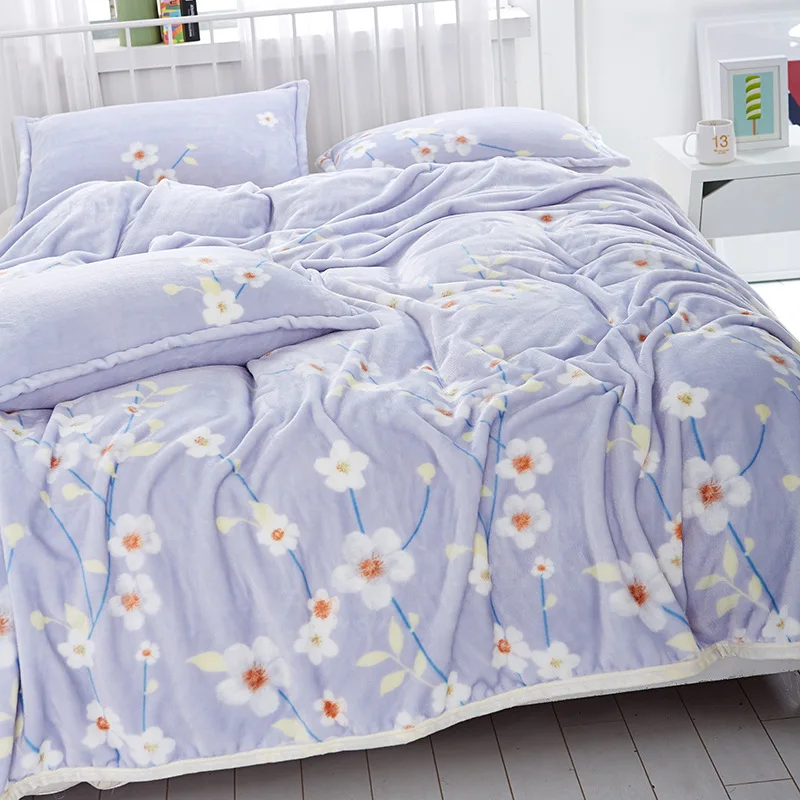 Lavender Floral Plush Soft Faux Mink Flannel Fleece ...