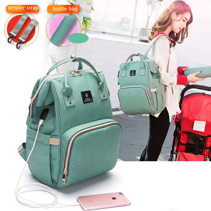 

New Fashion USB Interface Mummy Maternity Bag Multi-function Diaper Bag Backpack Nappy Baby Stroller Bag with Stroller Straps