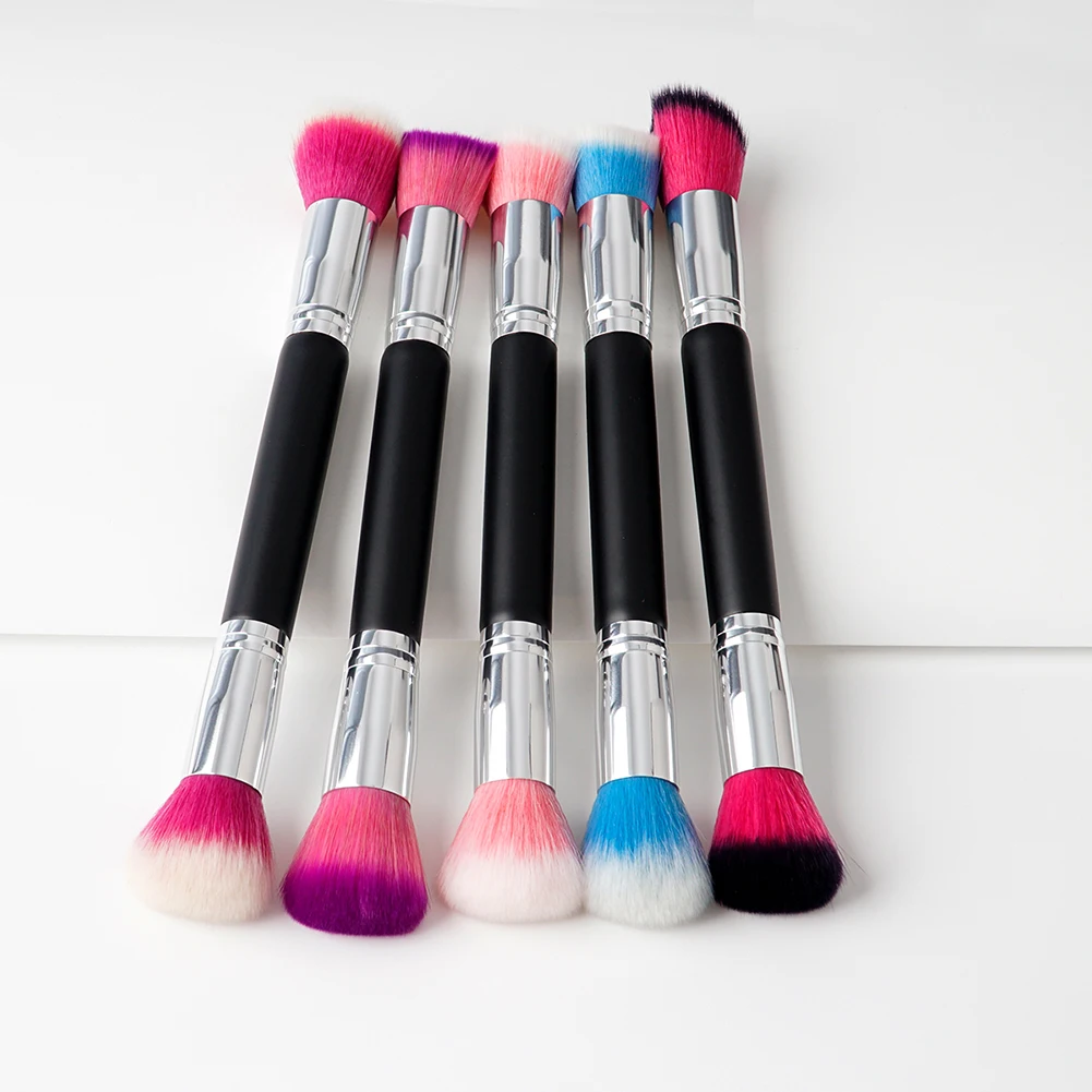 

GUJHUI 1pc Double End Makeup Brush Powder Foundation Flat Contour Blush Brush Women Cosmetic Tool Soft Synthetic Hair