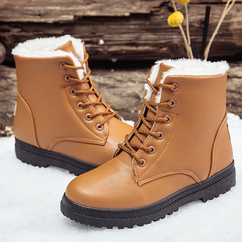 Женские Зимние непромокаемые ботинки, большие размеры 9-12, классические женские зимние ботинки, кожаная теплая обувь с плюшевой подкладкой