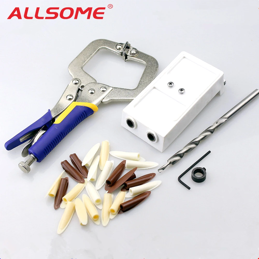 

ALLSOME 9mm Pocket Hole Jig Kit Jr Bit System Manual Wood Working Tool Drill Guide Wood HT1237