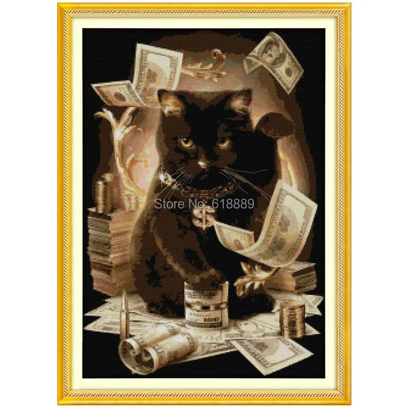 Cat and Cash Counted Cross Stitch 11CT 14CT Cotton Cross Stitch Sets Handmade Kits Embroidery Needlework