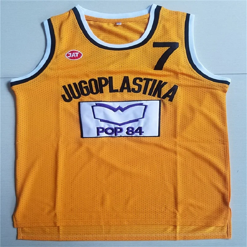 

Throwback Basketball Jersey Toni Kukoc 7 Jugoplastika Yugoslavia Yellow cheap jerseys Stitched Retro Shirts For Men