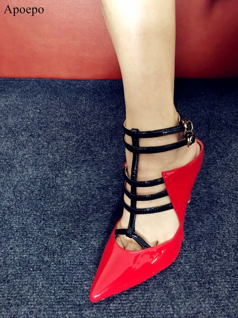 

Sexy Summer Woamn T-strap Ladies Sandals Woman High heels Pumps Woman Party Wedding Shoes Pointed Toe Buckle Strap Pumps J005