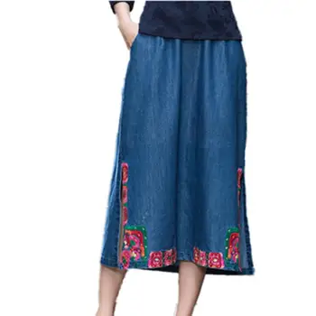 

2019 Autumn Spring Skirts Womens Faldas Fashion Largas Jeans Embroidery Vintage Ethnic Saia Long Maxi Skirt Woman Clothing