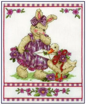 cs-2517 Cross Stitch Kit Special Delivery Courier Hare Bunny Rabbit and Goose Duck Animal