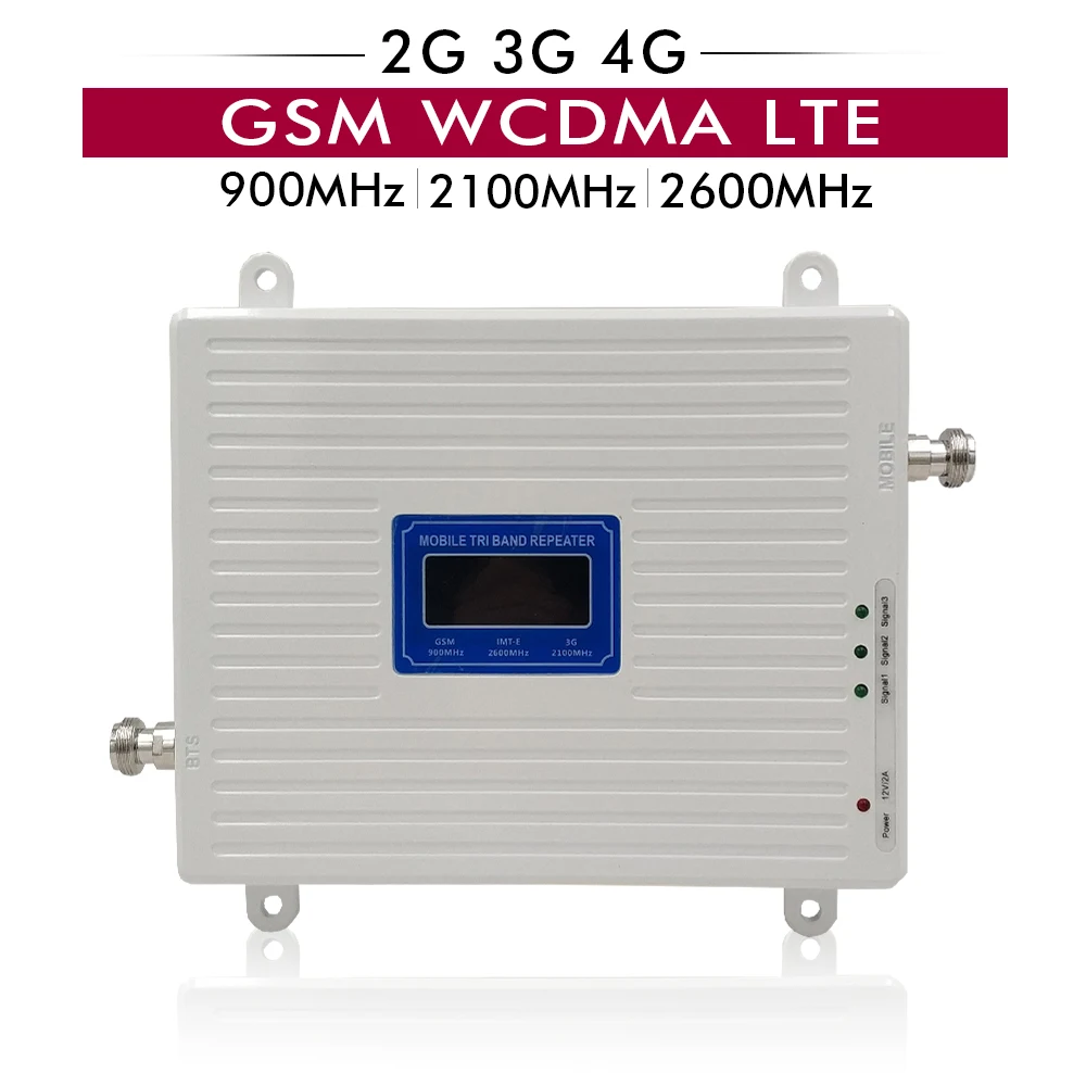 Трехдиапазонный усилитель сигнала 2G 3G 4G GSM 900 МГц + UMTS WCDMA 2100 (полоса 1)+ LTE 2600 7)