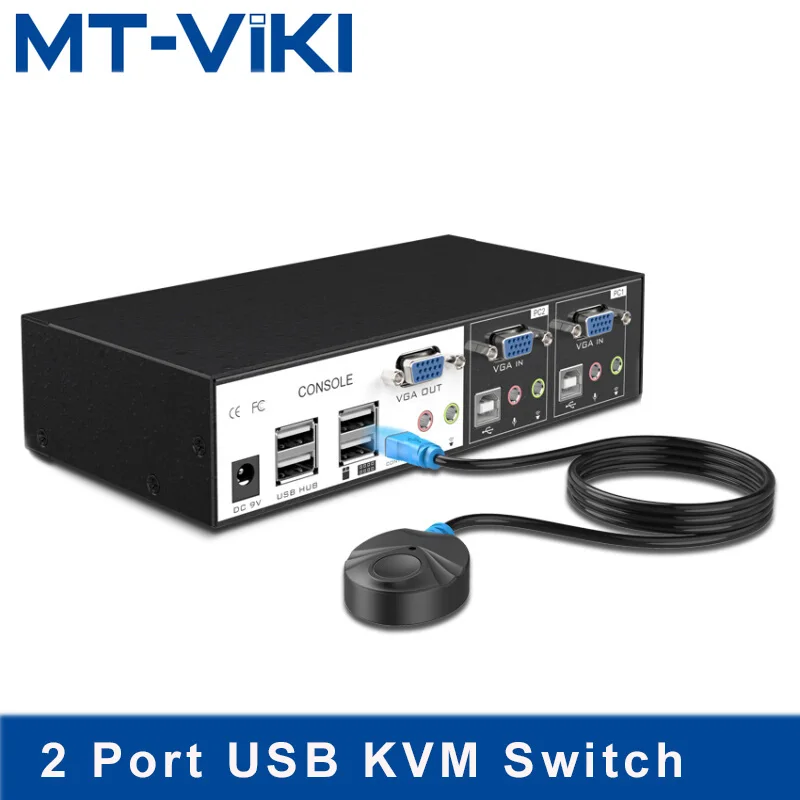 MT Viki USB KVM Switch 2 Port VGA Switcher Hotkey Wired
