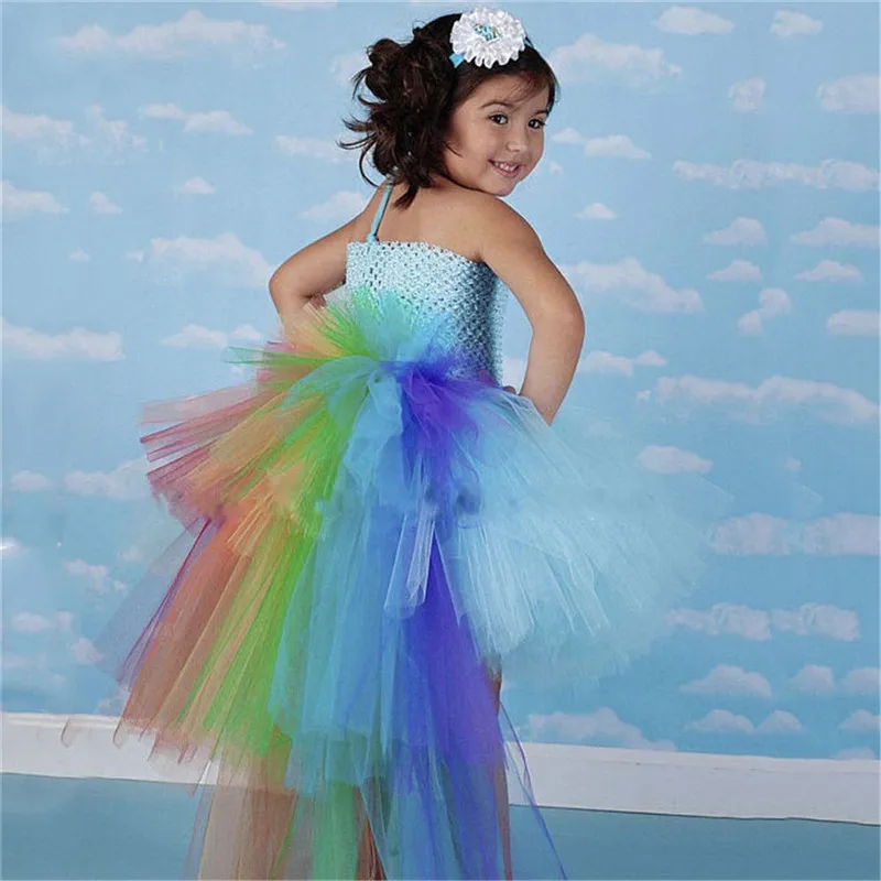 

Bohemian Children Girls Halt Neck Tutu Dress Rainbow Layered Guaze Dress for Kids 2-7yrs Baby Birthday Party Gown Clothing