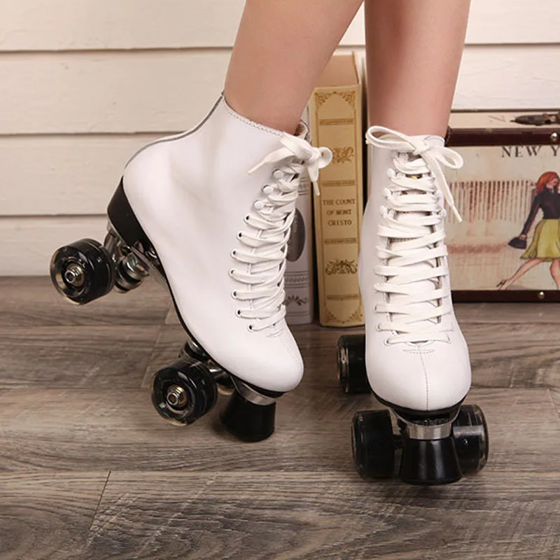 Buy Double Roller Skates White Genuine Leather With