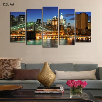 

5 panels(No Frame)The City Landscape Home Wall Decor Painting Canvas Art HD Print Painting Canvas Wall Picture For Home Decor