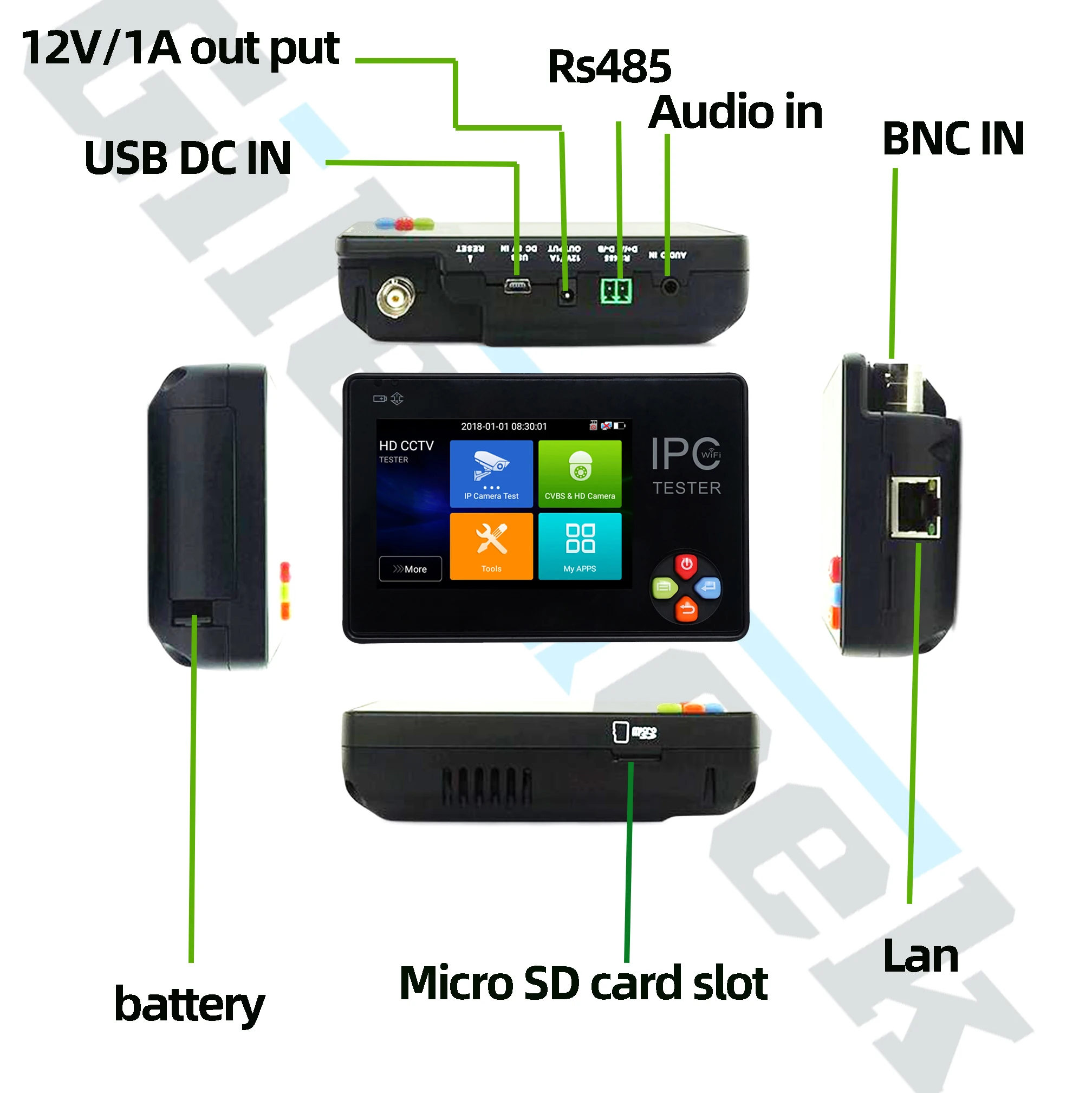 IPC1600AHD плюс ipc-тестер монитор 3,5 дюймов 4K H.265 IP& CVBS IP AHD TVI камера CVI тестер для Dahua Hikvision onvif-камера тест