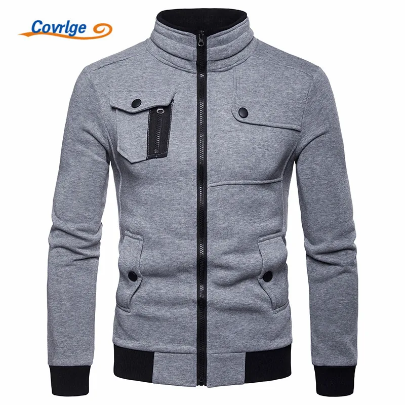 

Covrlge New Spring Autumn Hoodies Men Sweatshirts Casual British Style Zipped Stand Collar Men's Hip Hop Hoodie Size MWW133