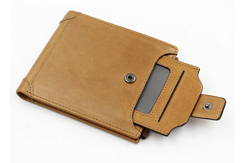 MJ Men's Genuine Leather Wallets Quality Male Short Wallet Real Leather Bi-Fold Wallet Card Holder Coin Purse Coffee Black Khaki (8)