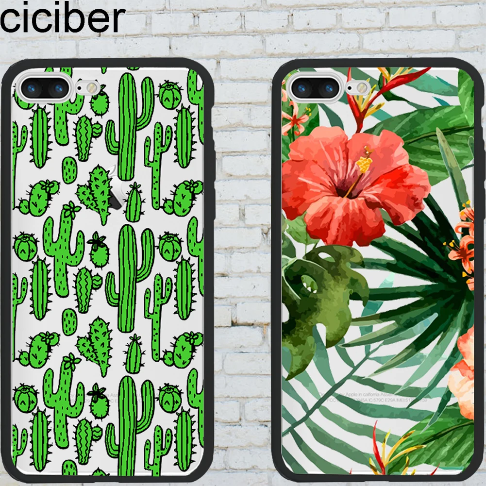 

ciciber Phone Cases Cactus Leaves Pattern for Iphone 6 6S 7 8 Plus X Hybrid Silicone Matte Hard PC Phone Back Cover Capinha