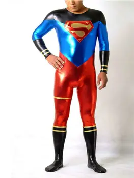 

(SUP122)Shiny Metallic Superhero Costume Cosplay Zentai Halloween Party Costume With Cape
