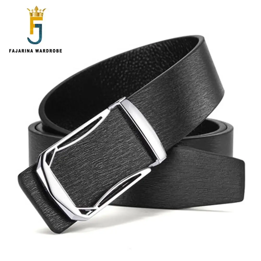 FAJARINA Quality Designer Black Straps Cow Skin Leather Slide Buckle