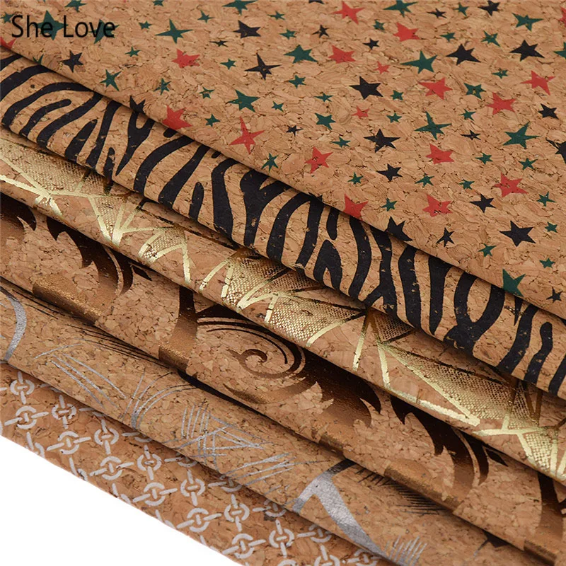 

She Love A4 Size Vintage Star Flower Pattern Soft Cork Fabric Diy Sewing Synthetic Leather Fabric For Clothes Bags