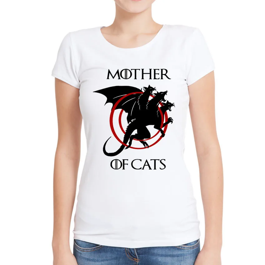 Новая футболка с принтом «Mother of Cats», женская модная дизайнерская футболка с принтом «Игра престолов», тонкие Забавные футболки с коротким рукавом для девушек в подарок