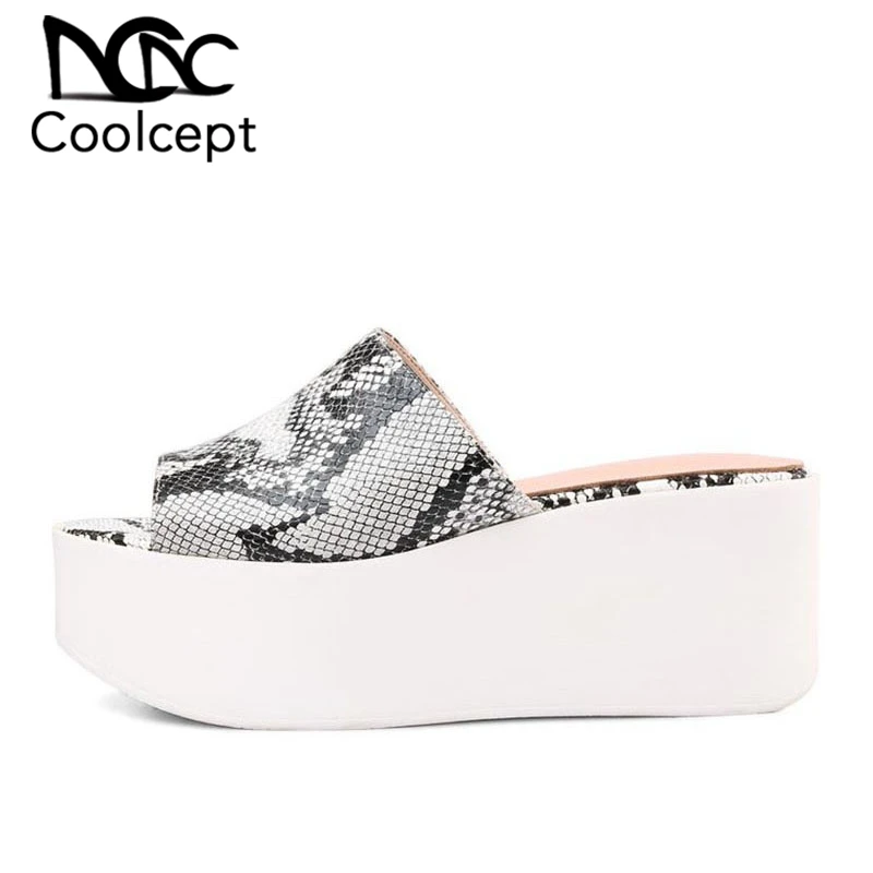 

Coolcept Genuine Leather Women Summer Sandals Open Toe Thick Bottom Wedges Slippers Leisure Beach Women Footwear Size 34-39