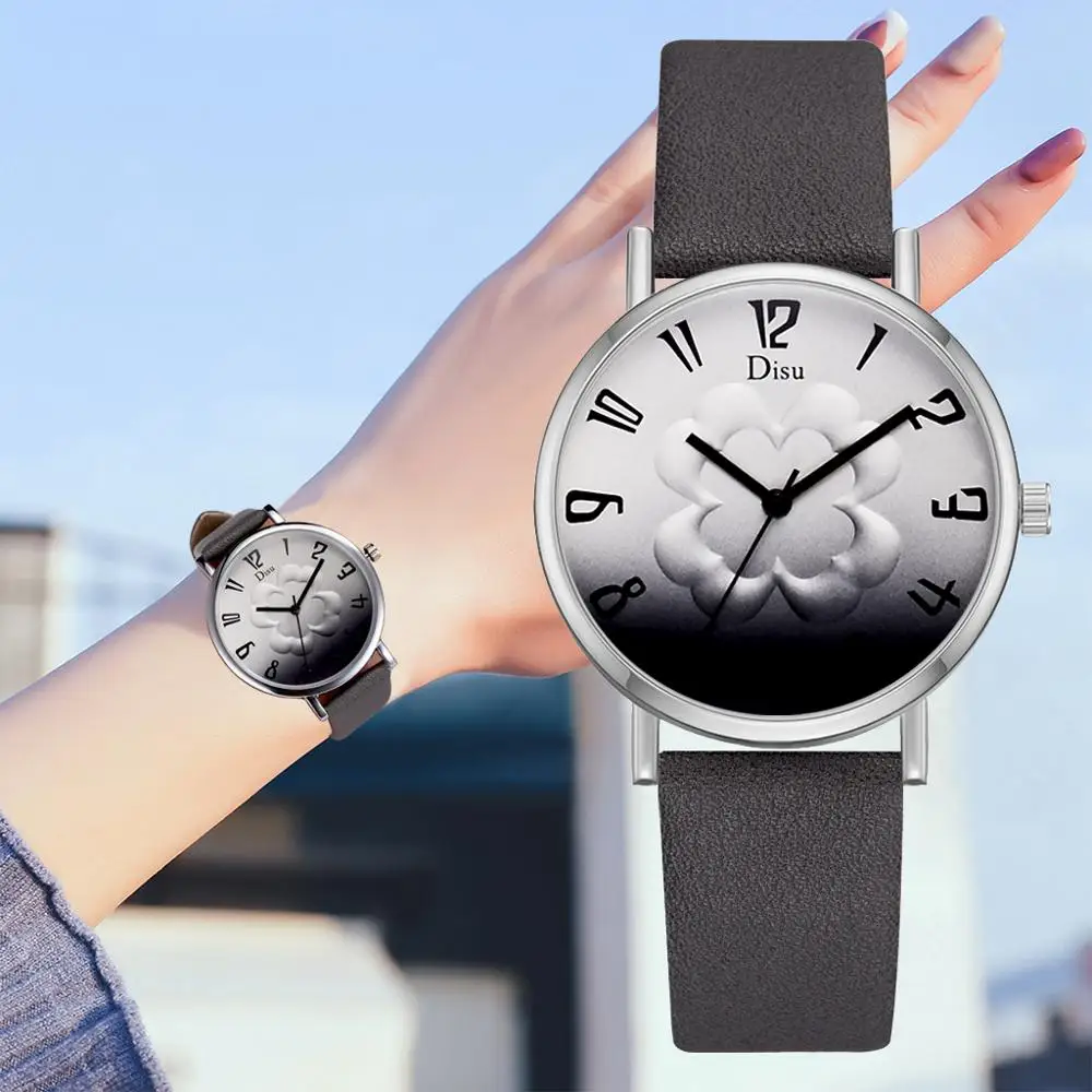 

Fashion Women Leather Band Watch Gradient Dial Design Sports Quartz Wristwatch Ladies Wrist Watch Relogio Reloj Mujer