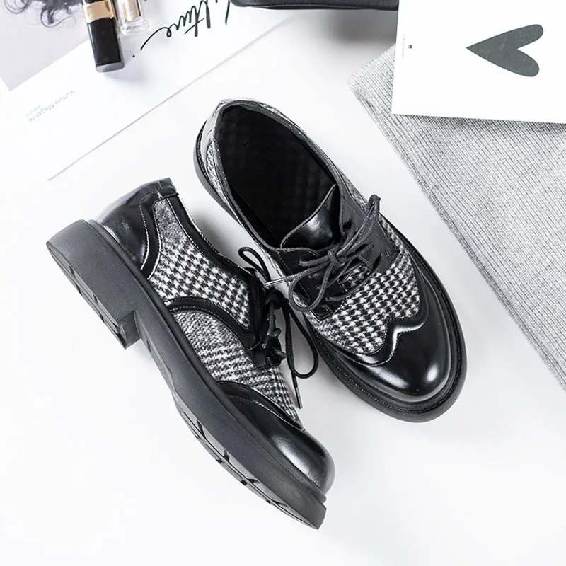 Women Oxford Luxury Brogue Shoes Women Designers Lace Up FLock+Leather Office Lady Shoes Platform Casual Oxford Shoes For Women (58)