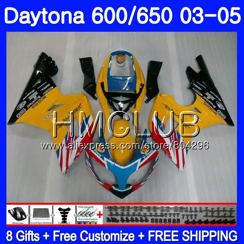 

Body For Triumph Daytona600 Yellow black Daytona 650 02 03 04 05 125HM.3 Daytona650 Daytona 600 2002 2003 2004 2005 Fairing kit