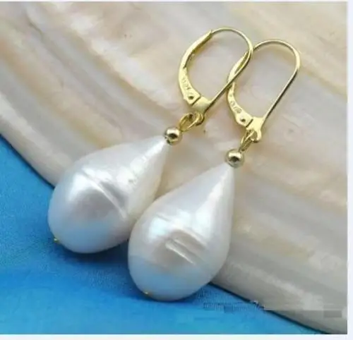 

HUGE AAA 10-12MM SOUTH SEA WHITE DANGLE PEARL EARRINGS 14k/20 YELLOW GOLD