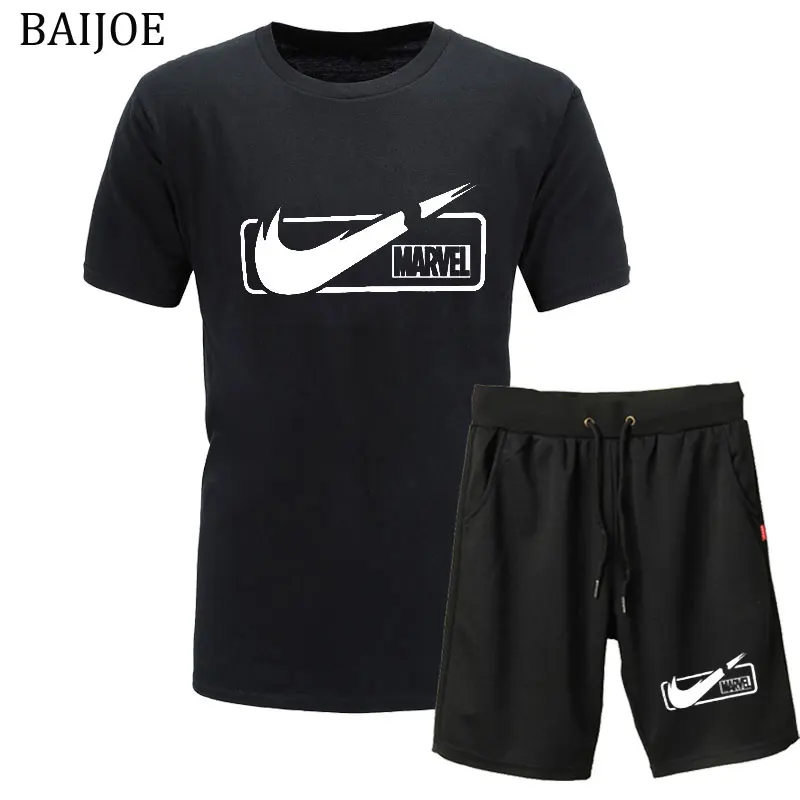 

2019 New High quality brand men T-shirt suit 2 piece casual short sleeve o-neck fashion printed cotton t shirt and shorts men