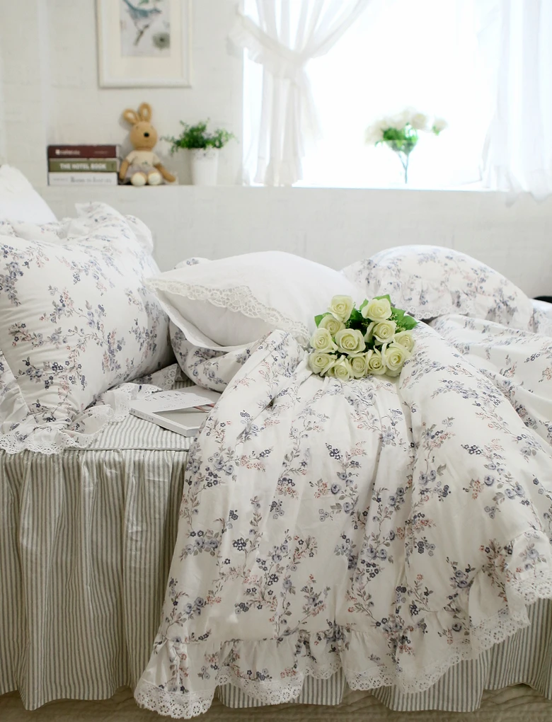 Сад пасторальный Комплект постельного белья Европейский вышивка рюшами Кружева пододеяльник элегантный кровать юбка покрывало принцесса кровать одежда