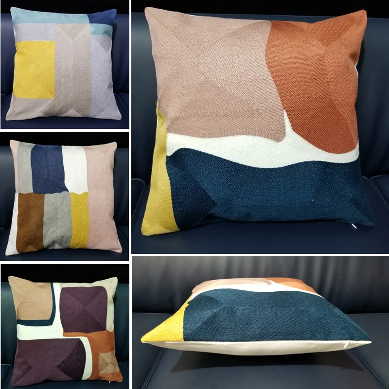 

Nordic Style Square Embroidered Cushion Cover Geometric Throw Pillow Cover Cotton Decorative Pillow Case for Sofa Home 45*45cm