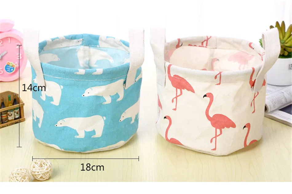 Cute Printing Cotton Linen Desktop Round Storage Organizer Sundries Box Cabinet Underwear Jewelry Cosmetic Stationery Basket (2)