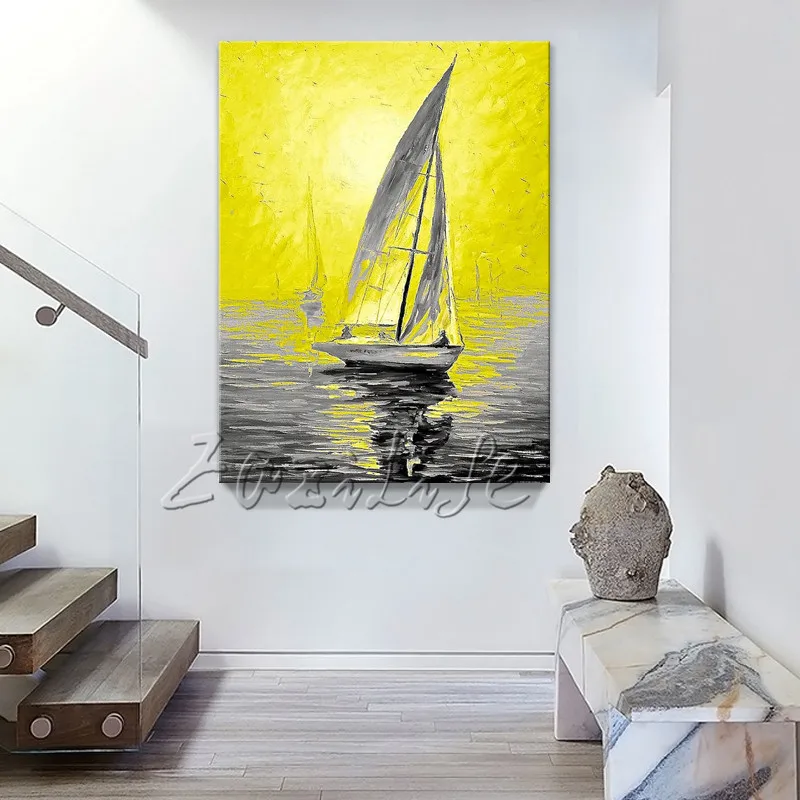 

Abstract oil painting ship boat sailing canvas painting Wall art Pictures for living room home decor quadros caudros decoracion