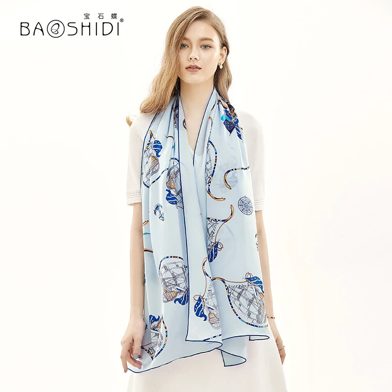 Женский длинный шелковый шарф [BAOSHIDI] Элегантный мягкий атласный из 100% шелка на