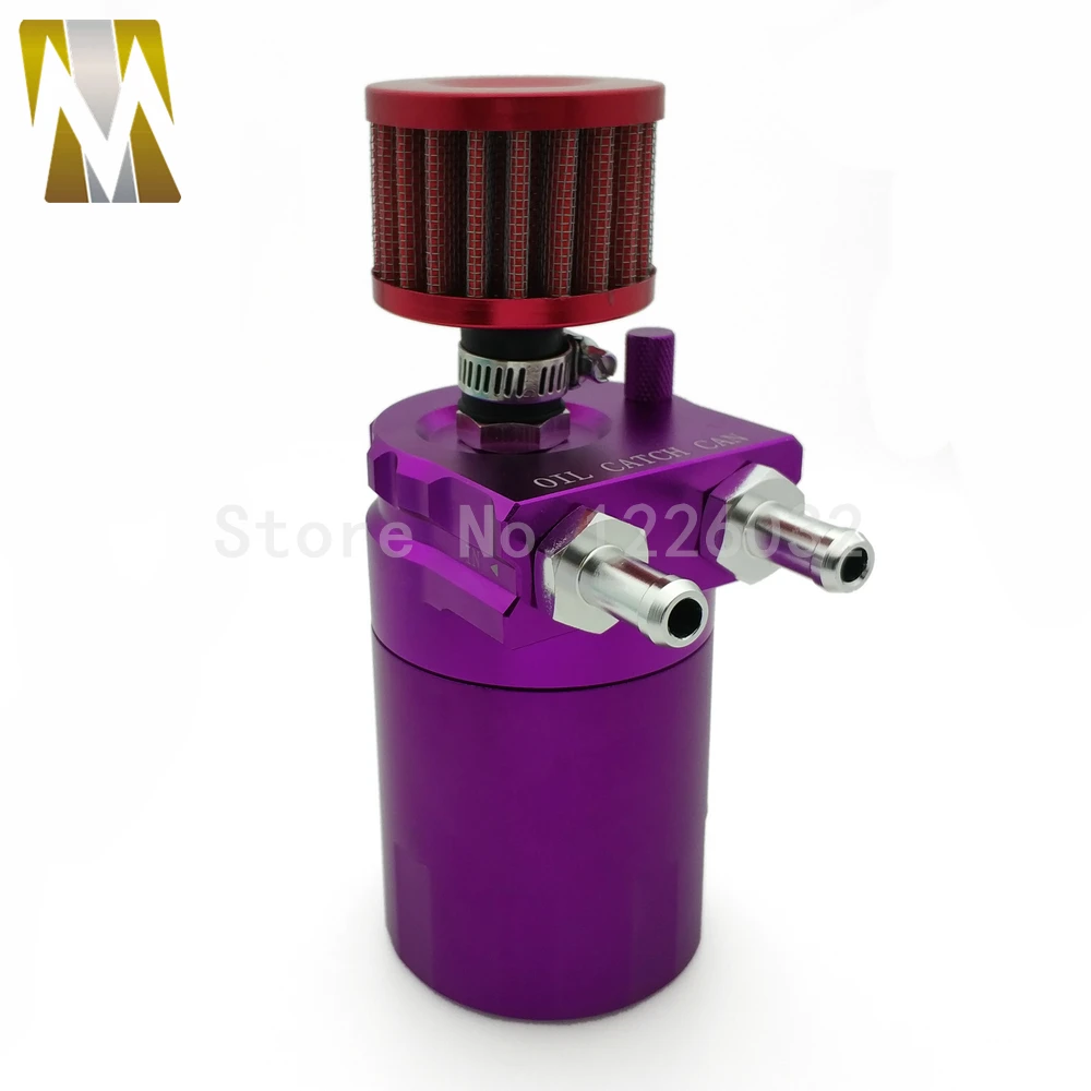 

Free Shipping 250ML Aluminum Engine Oil Catch Can Reservoir Tank Black Silver Color Universal With Red Breather Filter Baffled