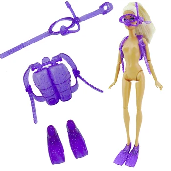 

1 set Purple Sea Swim Diving Equipment Plastic Oxygen Tank Swimming Glasses Feets for Barbie Doll Accessories Girl Toy